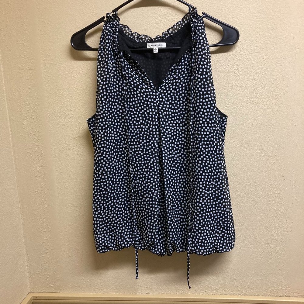 Max Studio Black w/ White Polka Dots Sleeveless Sheer Top Style 6705y30a